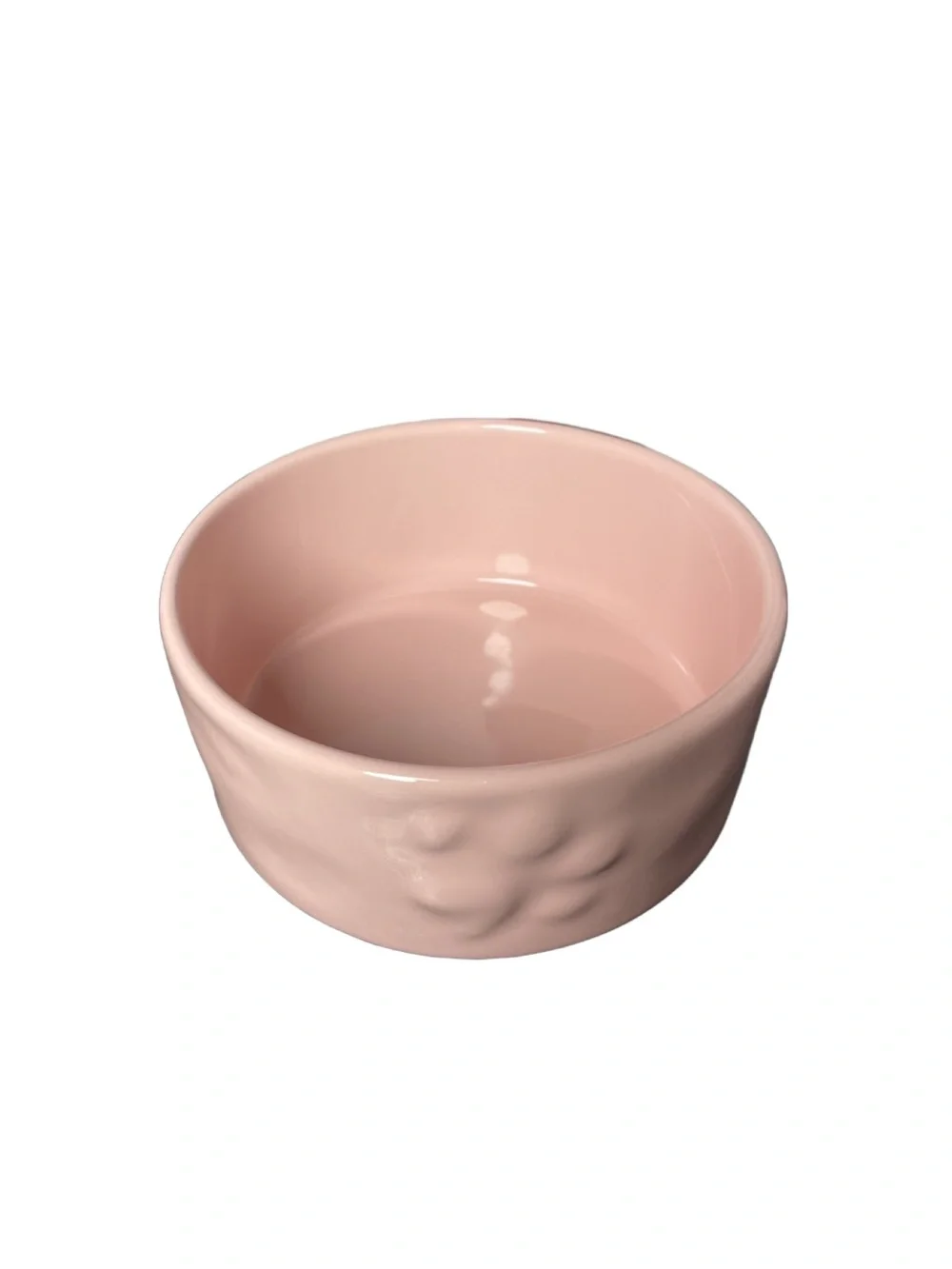 Glazed Ceramic Dog Bowl in Blush Pink with Embossed Paw Print Designs